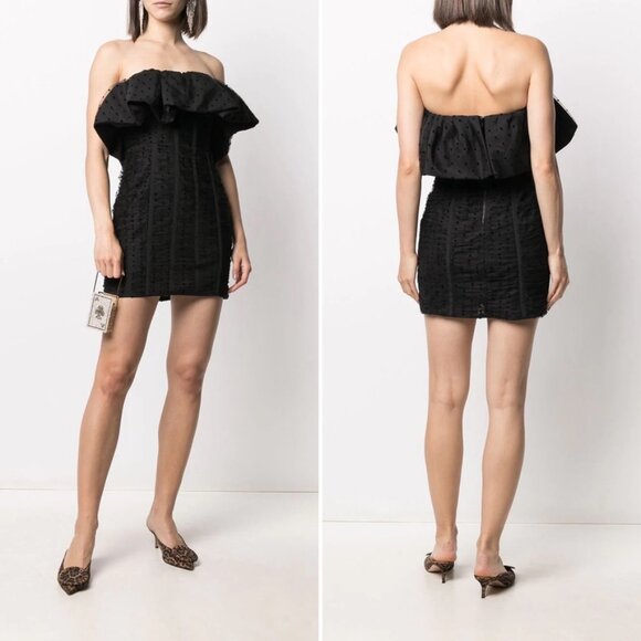 Self-Portrait Strapless Swiss Dot Frill Mini Cocktail Dress Black Size 10 NWT - Picture 6 of 10